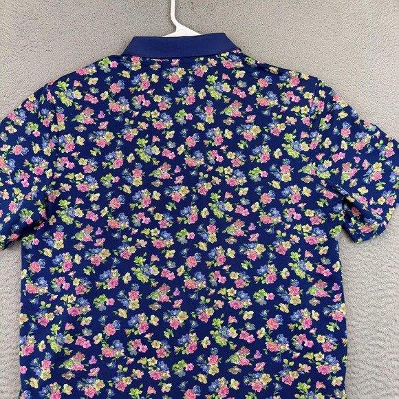 RLX Ralph Lauren Polo Shirt Mens Medium Blue Floral Golf Stretch Performance - Picture 6 of 12